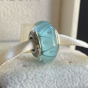 Pandora Sterling Silver Light Blue Looking Glass Murano Glass Bead Charm…